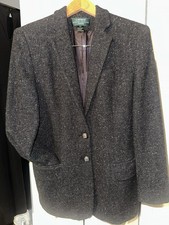 Lauren Ralph Lauren Equestrian Gray Tweed Wool Blazer 10P Notch Lapel Lined