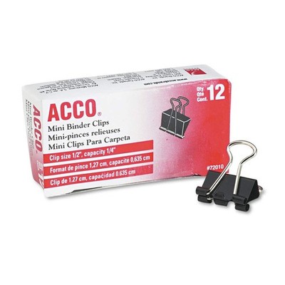 Mini Binder Clips, Steel Wire, 1/4'' Capacity, 0.25 inches, Black/Silver