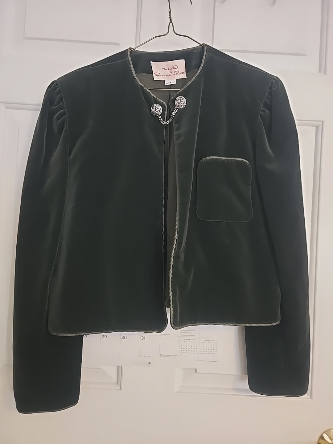 Vintage Miss O By Oscar Dela Renta Velvet Blazer Open Forest Green Women's Sz 12