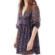 Urban Outfitters Navy Blue Cheetah Print Metallic Chiffon Mini Dress Size XS