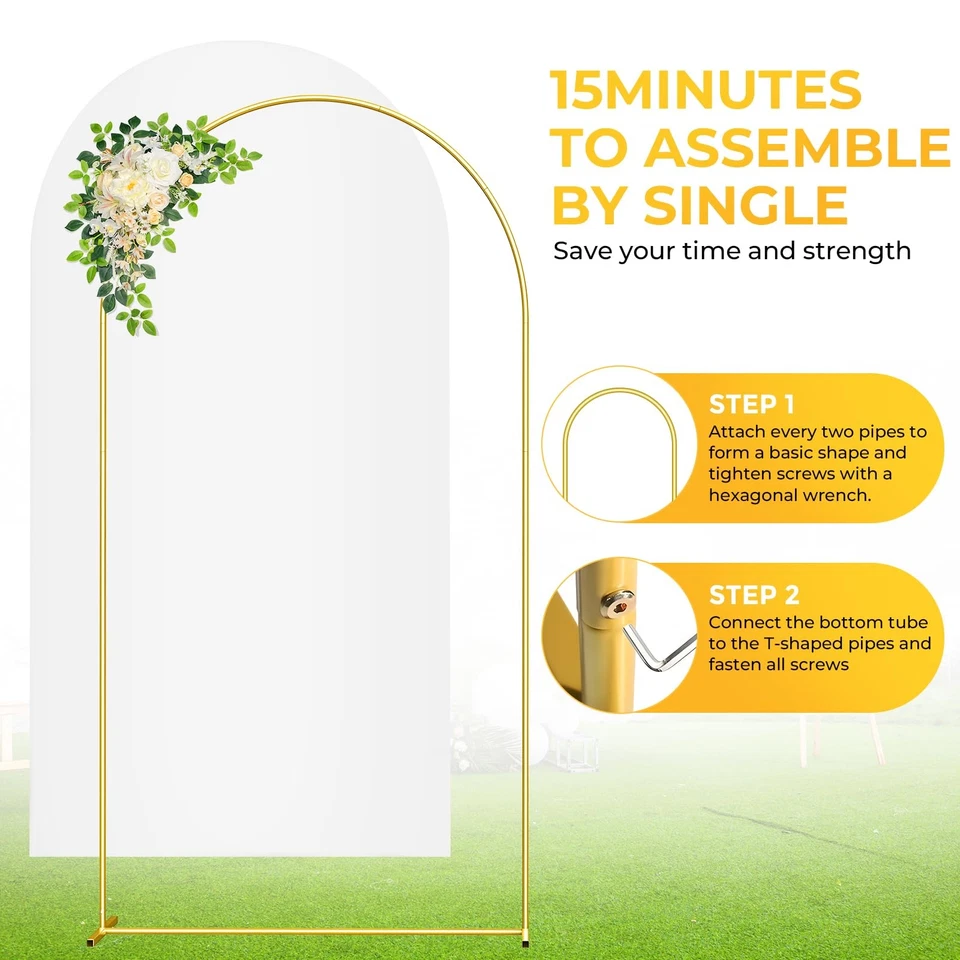 Juego de soporte y cubierta de arco de metal de 7,2 pies, telón de fondo dorado para boda arco Sta... Foto 3 de 4