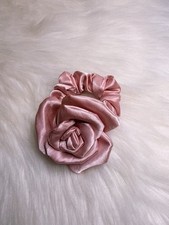 Rose Flower Hair Tie Pink Satin Scrunchie Hair Accessories Valentine Gift