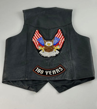 Vintage Leather King Motorcycle Biker Vest 46 Snap Patches Sturgis Eagle Harley