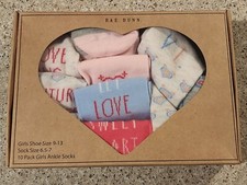 Rae Dunn Girls Ankle Socks Pack of 10 Sock Size 6.5-7 Shoe 9-13 Multicolor