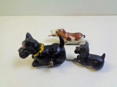 Vintage ALPS Tin Windup Rolling Dogs Plus Friction Dog Haji
