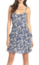Jessica Simpson Blue Delft Paris Floral Print Ruffle Tiered Dress - MSRP $89