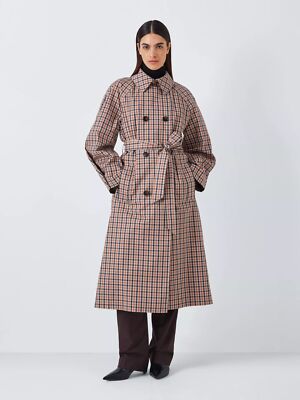 NEW John Lewis Women's Fluid Check Classic Longline Trench Coat Multi  UK 10 UK