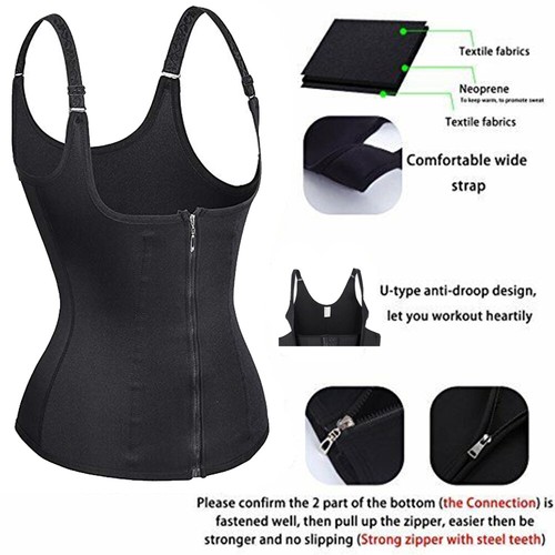 Women Waist Trainer Cincher Zipper Vest Body Shaper Corset Tank Slimming Belt - Picture 6 of 14