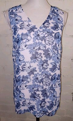 Jasper Conran blush/blue floral swing vest, UK 8, crepe, smocked back NWOT 