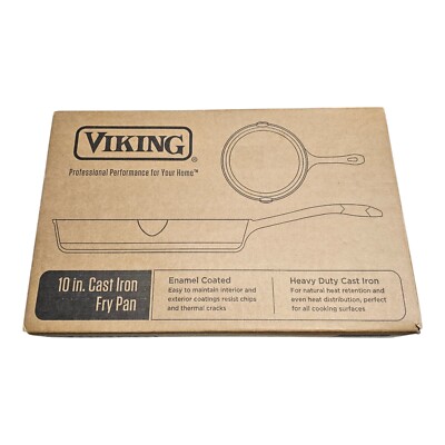 New In Box Viking Enamel Cast Iron Fry Pan, 10 Inch