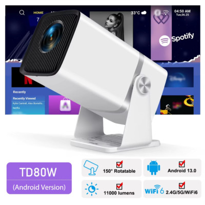 4K FHD TD80W Android WiFi Portable Projector for Home and Business Use