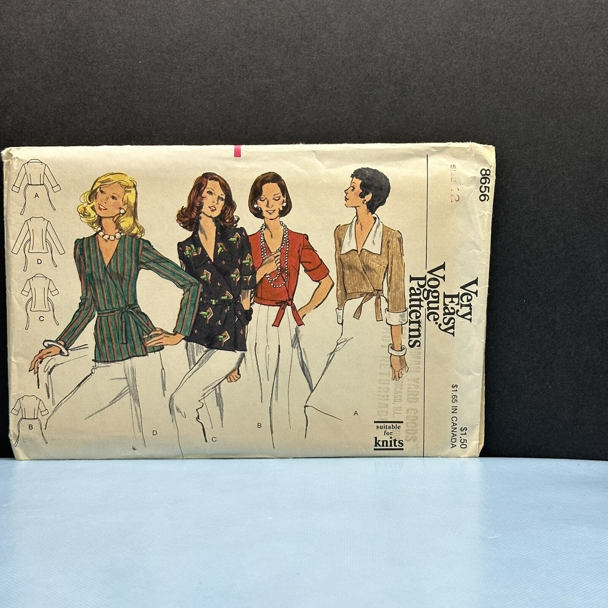Wrapped V-Neck Blouses Blouse Pattern Vogue 8656 Vintage 1970's