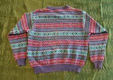 United Colors Of Benetton 012 Girls Sz Medium Sweater Pink Purple Stripes Shapes