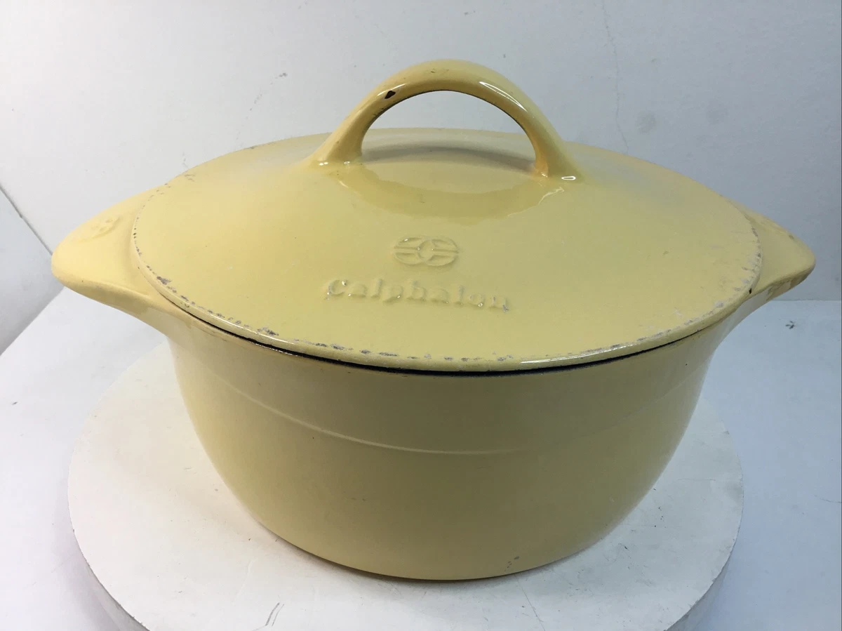 CALPHALON 5 QT. CAST IRON ENAMELED DUTCH OVEN W SELF BASTING LID - YELLOW