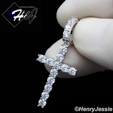 MEN WOMEN SOLID 925 STERLING SILVER BLING CUBIC ZIRCONIA 3D CROSS PENDANT SP276