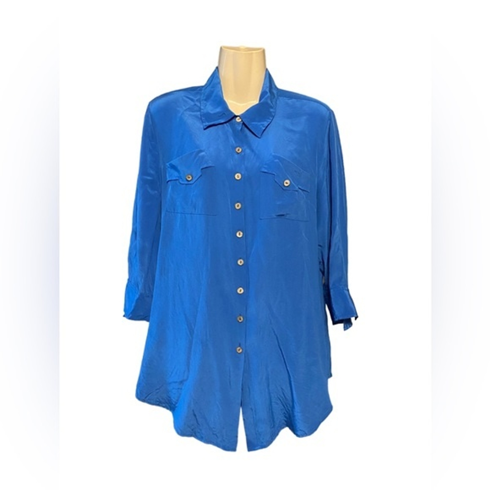 Soft Surroundings Blue Silk Button Down Top - image 1