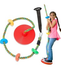 Tree Swing for Kids - Single Disc Seat and Rainbow Climbing Rope Set W/Carabiner