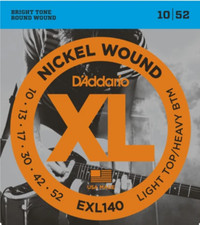 D'Addario Nickel Wound, Light Top/Heavy Bottom, 10-52 Electric Guitar Strings -