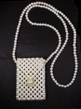 White pearl bead purse mini hand bag with flip top and lock 4.20 x 2.85 New