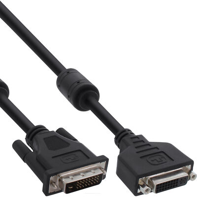 DVI-D Verlängerung, Dual Link 24+1 Stecker auf 24+1 Buchse, 2 Ferrite, 5m