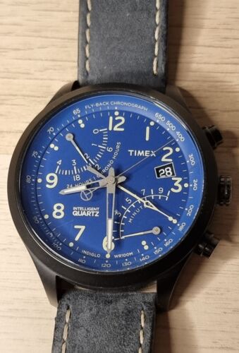 Timex Intelligent Quartz Fly-Back Chronograph Blue Mens Watch Leather T2P380 - Picture 1 of 22