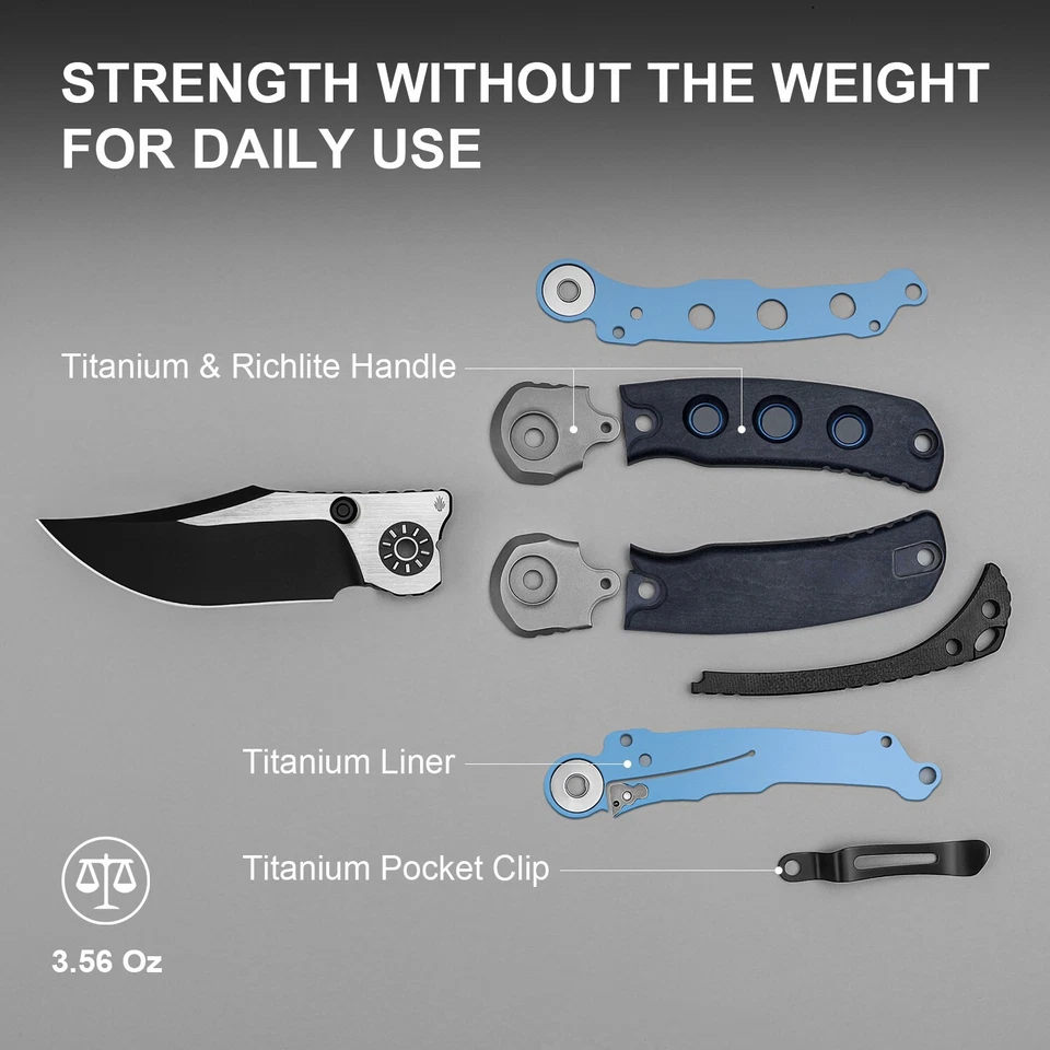 Kizer PIONEE Bowie 折叠刀 S35VN 刀片峡谷和钛手柄 ZX-FK03A2 — 第 2/4 张图片