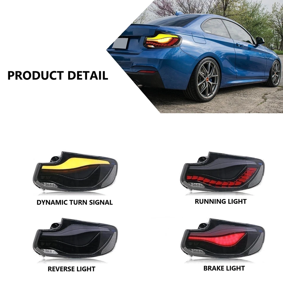 New Smoked Fits BMW 2 Series 2014-2021 F22 F23 F87 228i 230i LED GTS Tail Lights - Image 3 of 4