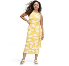 Diane Von Furstenberg Target Halter Tie Neck Ginkgo Yellow Sweaterknit Dress LRG