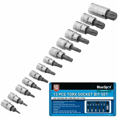 BlueSpot 13 Stck. Stecker Torx Bit Stern Steckschlüsselsatz 1/4'''' 3/8'''' 1/2'''' T8-T70 Trx Steckdosen