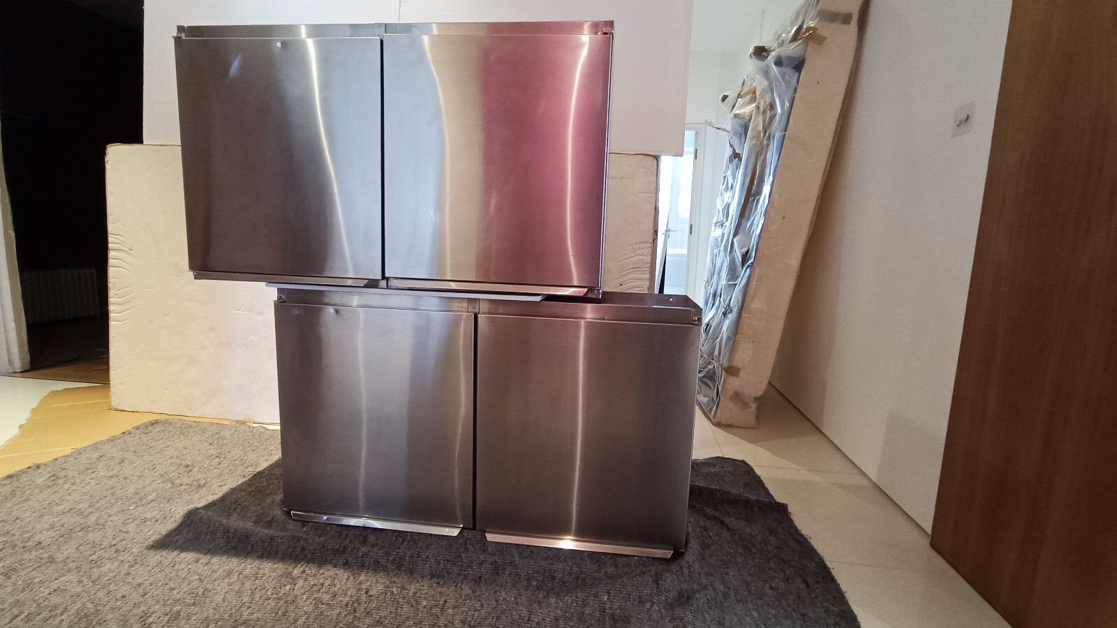 Stainless steel kitchen wall cupboard with two shelves ( two units