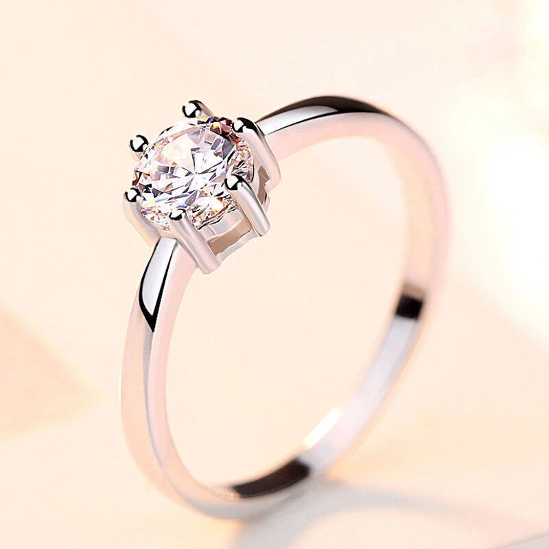 Klassisch Verlobungsring Echt Sterling Silber 925 Solitär Zirkonia Damen Ring  - Bild 3 von 4