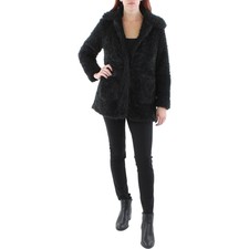 Sugar Poison Womens Black Faux Fur Warm Outerwear Teddy Coat Jacket S Bhfo 2745