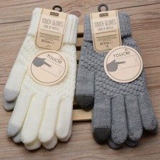 Women Men Wool Knitted Gloves Full Finger Warm Mittens Touch Screen Solid Colo -