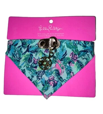 Lilly Pulitzer NWT Dog Collar w/Bandana Barking Up The Palm Tree Size S/M OR M/L