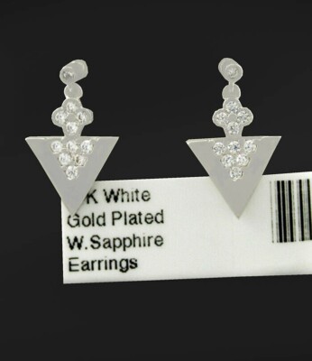 LAB WHITE SAPPHIRE ARROW EARRINGS 14K WHITE GOLD