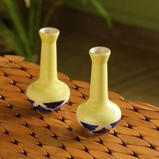 The Long-Neck Moroccon Handpainted Artifacts Ceramic Flower Vases Set of 2