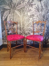 PAIRE 2 CHAISE 1900-NAPOLéON III-bois tourné sculpté-velours