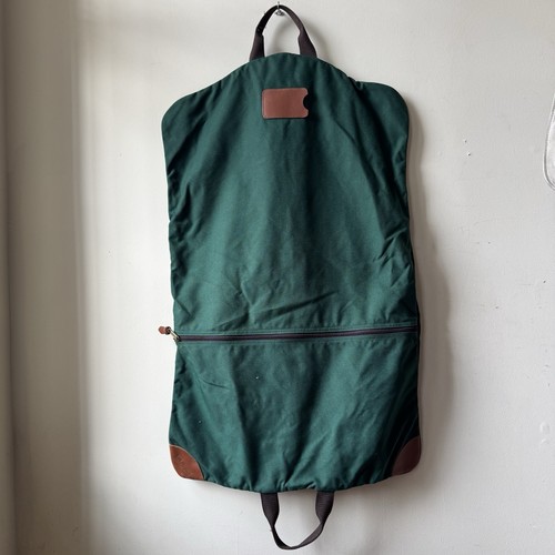 Vintage L.L. Bean Garment Bag Green Canvas Leather Trim Travel Suit Carrier USA