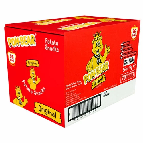 Pom Bear Original Potato Chips Salted Crisp Vegan Gluten Free Snack Pack 36x19g
