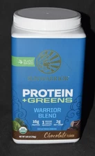 SUNWARRIOR PROTEIN + GREENS POWDER CHOCOLATE 30 SERVING-BB 2/14/2026-750g/1.65LB