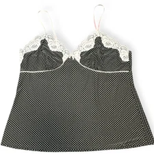 STUDIO DONATELLA Women’s Black White Polka Dot Lace Trim Cami Top Size XL