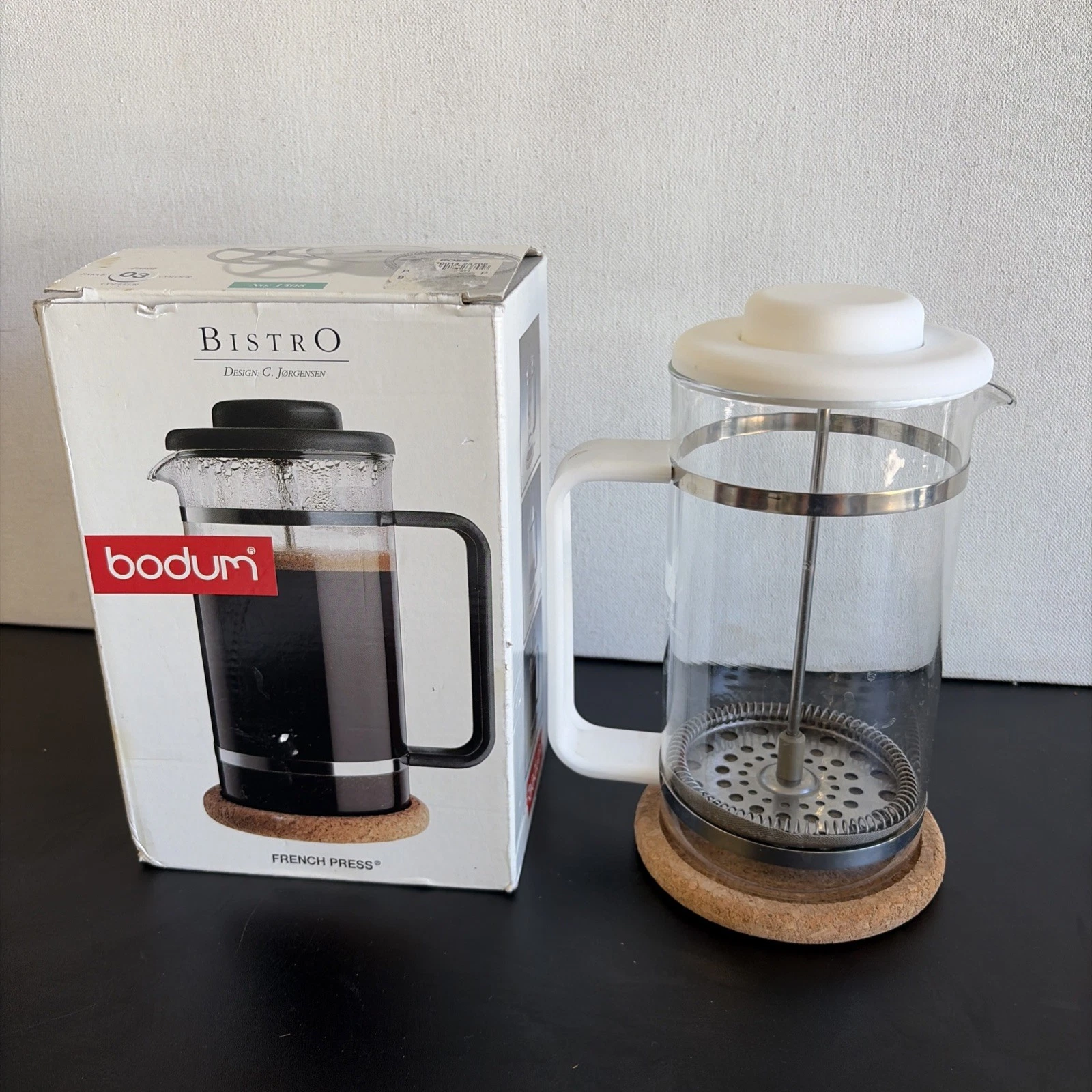 Bodum Bistro Noveau Coffee French Press 8 Cup WHITE VIntage 1998 CAFE