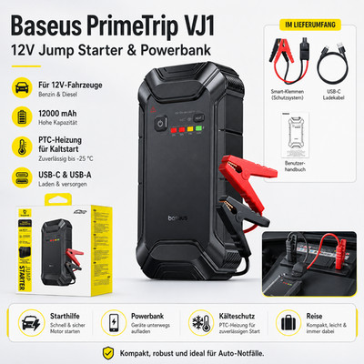 Baseus PrimeTrip Auto Starthilfe Jump Starter 12V Powerbank Schwarz