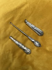 ANTIQUE W J MYATT & CO ORNATE SILVER HANDLED BUTTON HOOK & TWO SILVER HANDLES
