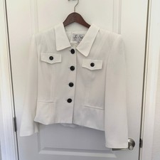 Le Suit Paris New York White Blazer Black Buttons Waist Length Women's Size 10