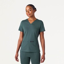 Jaanuu Scrubtops Kass Slim 4-Pocket Scrub Top - Alpine Green Xs