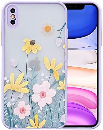 Compatible with iPhone X/XS Case for Clear Flowers Pattern Frosted PC Back 3D Fl