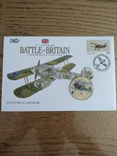 2010 Guernsey £5 Pound Coin Cover - BATTLE OF BRITAIN - Gloster Gladiator