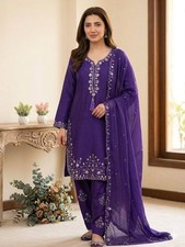 Attractive Look Blue Chinon Top Bottom With Dupatta For Women Party Wear