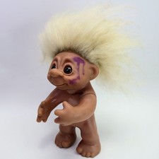 Vintage 1977 Thomas Dam Denmark Troll Doll 8.25" White Hair STAINED